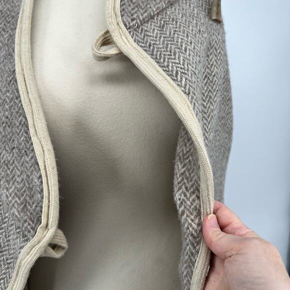Vtg Natural Knitwear Wool Blanket Vest Coat Tan Tweed Reversible Herringbone MCM - Picture 8 of 12
